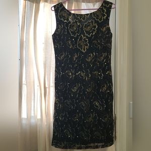 Womens Lace & Sequin Black Dress